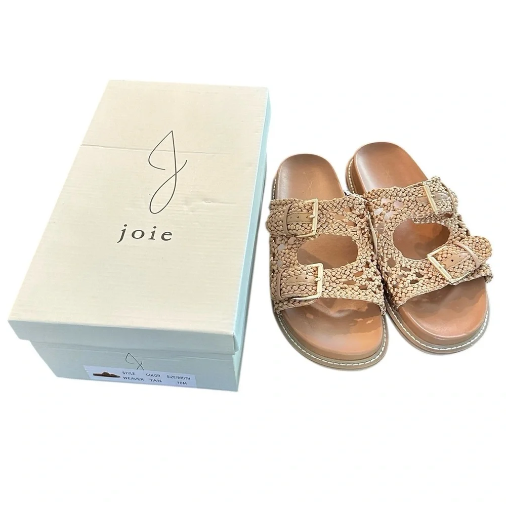 Joie Weaver Tan Beige Woven Open Weave Braided Buckle Sandals Slides 10 NWT BOX - Picture 6 of 6